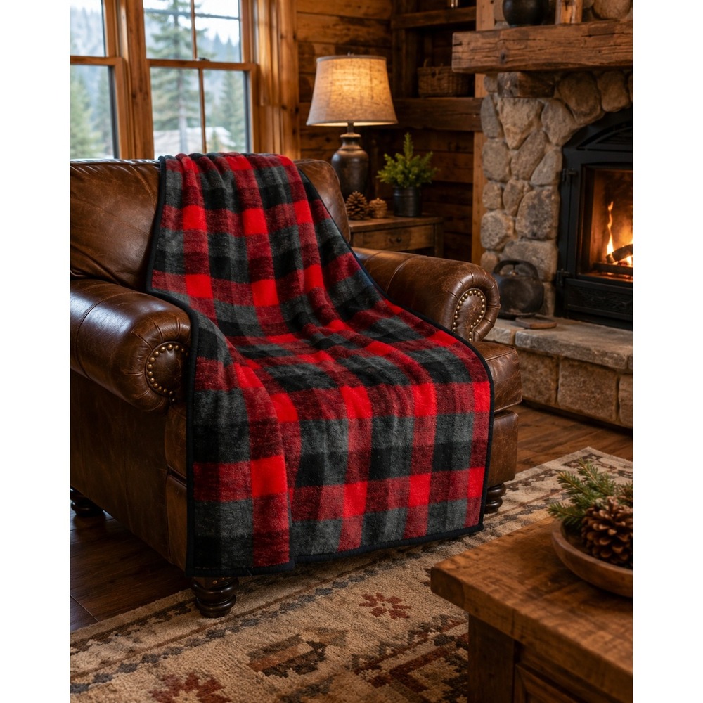 Biederlack Throw Blanket Red Buffalo Plaid Checkered 56x78 Made in USA